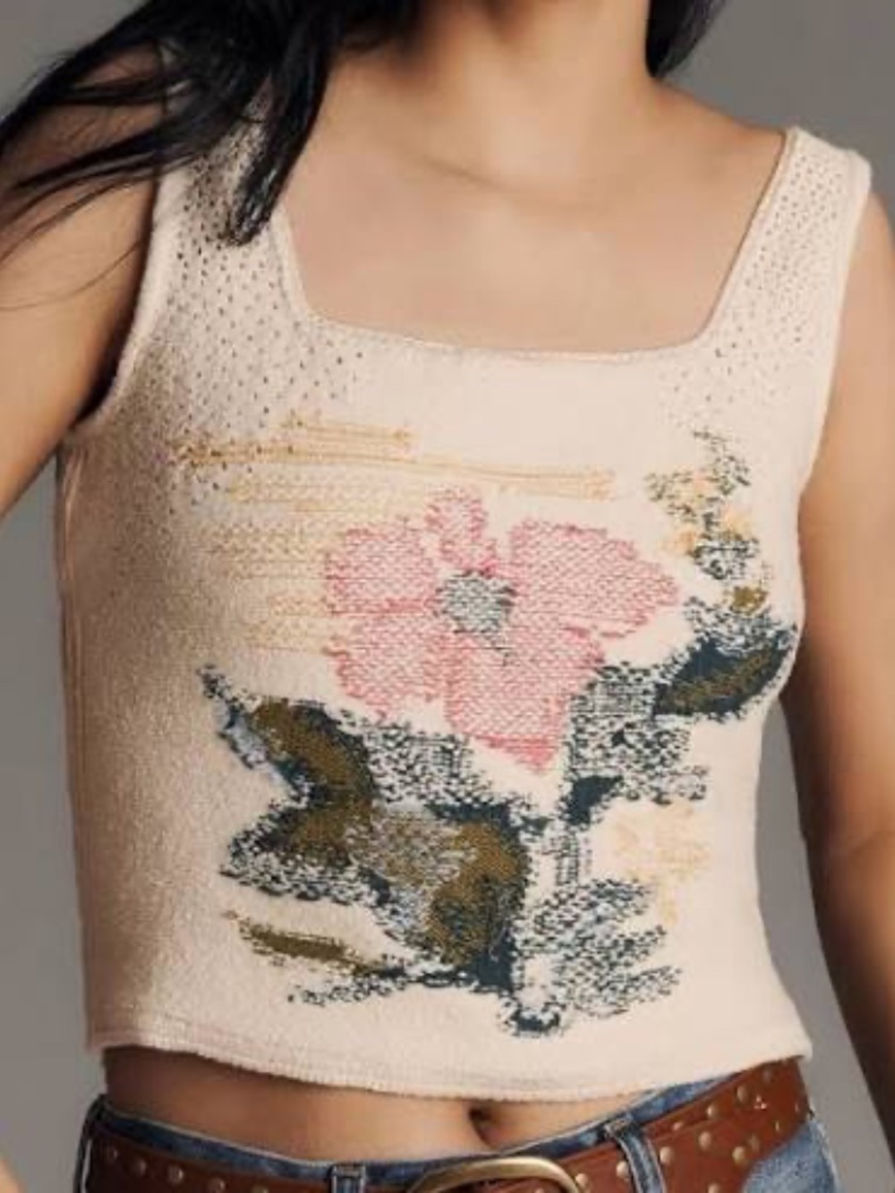 NWT Pilcro and the Letterpress Anthropologie Square Neck Knit Tank Floral - MED